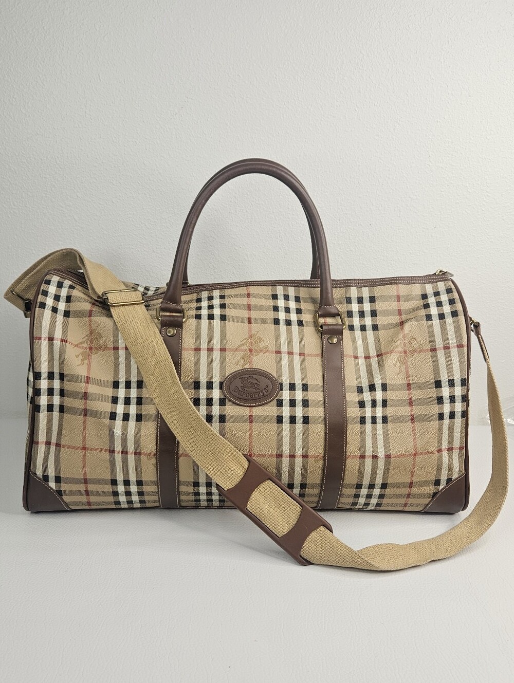 Authentic Burberry Vintage Nova Check Weekender Duffel Travel Bag w/ Strap